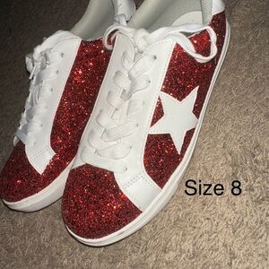 Red Glitter Star Sneakers